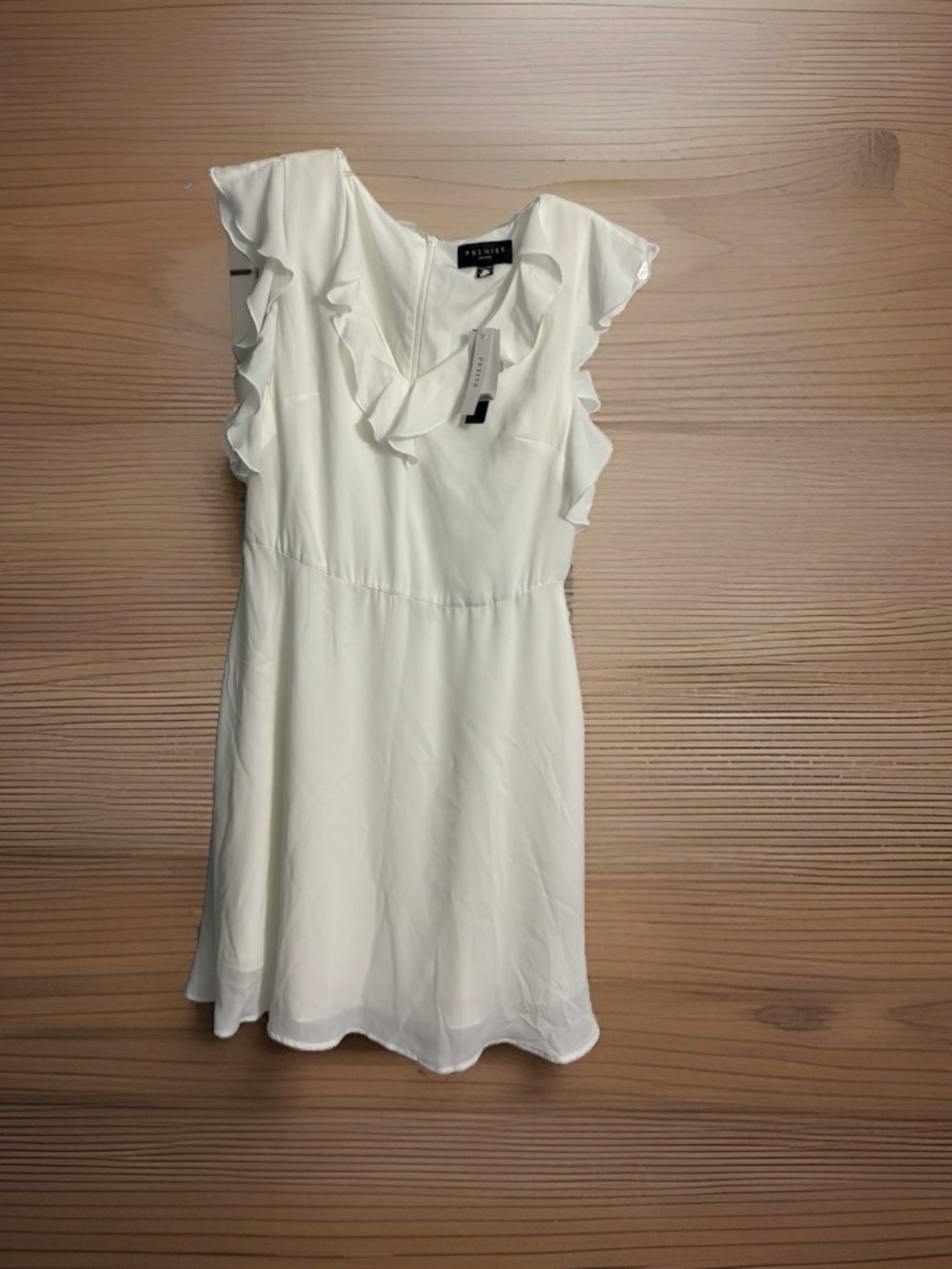New White Ladies Petite L Cocktail Mini Skater Dress Ruffle Flowy Summer Casual